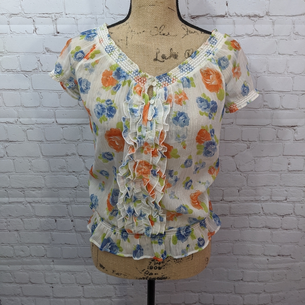 Forever 21 Sheer Floral Shirt Small